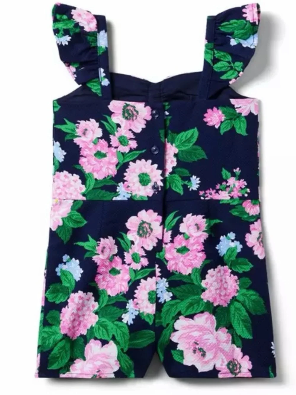 Janie and Jack Navy Pink Merchant Marine Floral Pique Romper 3 EUC Ruffle Outfit